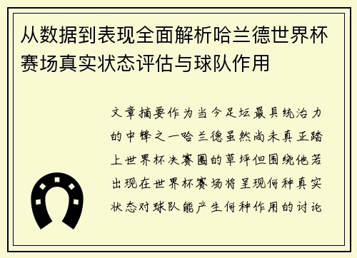 从数据到表现全面解析哈兰德世界杯赛场真实状态评估与球队作用